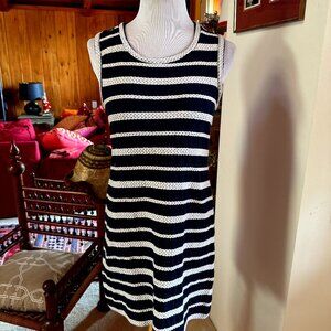 MAX STUDIO Navy and Cream Nautical Style Sleeveless Embroidered Cord Dress – M